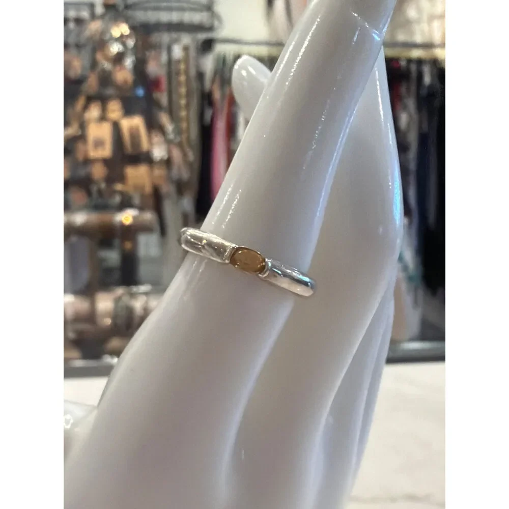 Sterling Silver Citrine Ring Yellow Gemstone Band Size 6.5